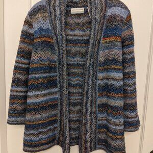 Alfred Dunner Petite Medium Open Cardigan Sweater Crochet Knit Retro Boho Hippie